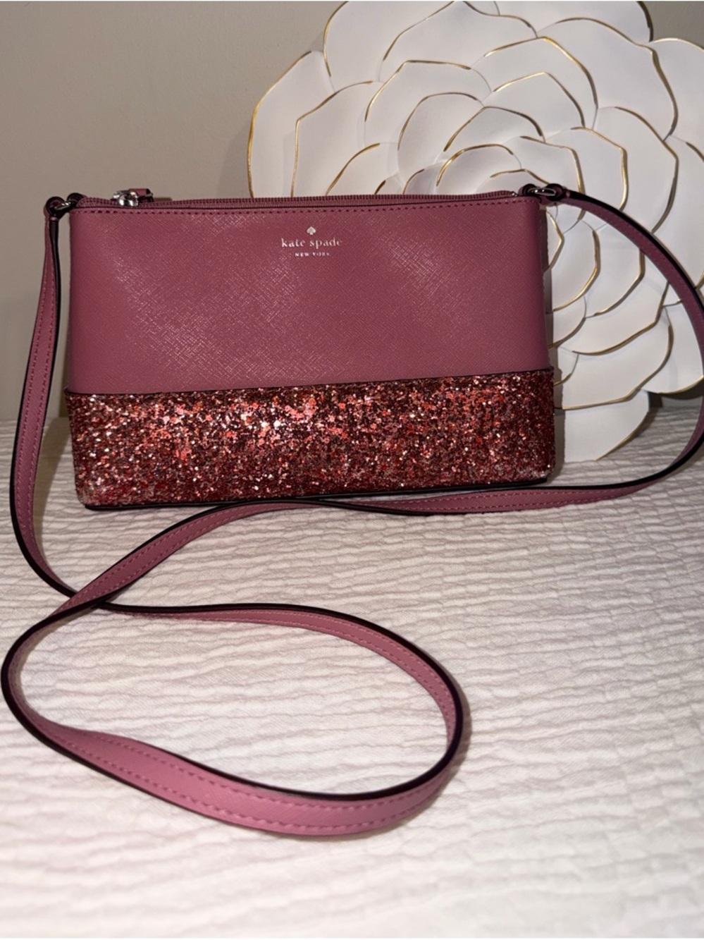 Kate Spade Glitter Panel Crossbody Bag | Saffiano Leather Sparkle Purse ✨